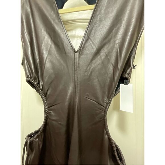 NWT ASTR The Label - Miranda Faux Leather Cutout Midi Dress in Brown (Size S) - Picture 8 of 8
